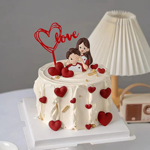 520情人节生日爱情蛋糕装饰情侣抓耳朵泰迪熊爱心烘焙摆件插件