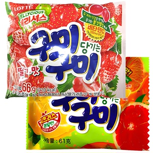 临期 乐天草莓味柑橘果味软糖 韩国进口儿童水果味QQ糖水糖果零食