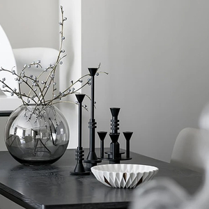 黑色砂黑烛台摆件金属现代北欧极简轻奢餐桌玄关柜样板房软装饰品