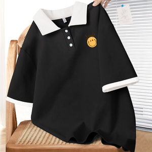 黑色polo衫短袖t恤女夏装2024年新款女士纯棉半袖中学生夏季女装