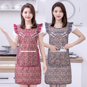复古中国风时尚优雅盘扣棉布围裙家用厨房做饭洋气旗袍式女士围腰