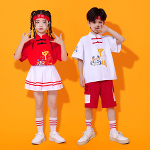 六一儿童拉拉队演出服小学生运动会表演服装幼儿园班服中国风纯棉