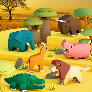 哈福玩具科普非洲动物骨骼拼装狮子鳄鱼积木创意新奇场景潮玩摆件