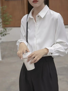 杉杉职业雪纺白色长袖衬衫女公务员教师教资面试服装上班穿搭正装