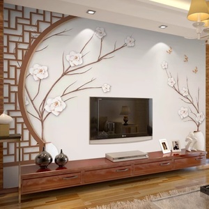新中式8d浮雕蝴蝶花电视背景墙家用5d壁纸壁画客厅无纺布影视墙布