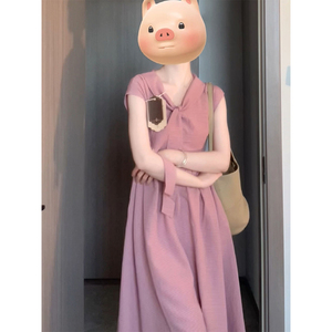 小个子长裙茶歇法式粉色无袖连衣裙子仙女超仙森系春季2024女新款