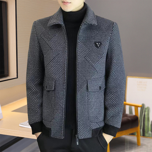 羊毛呢子外套男短款秋冬季新款翻领毛呢大衣男士加厚保暖休闲夹克