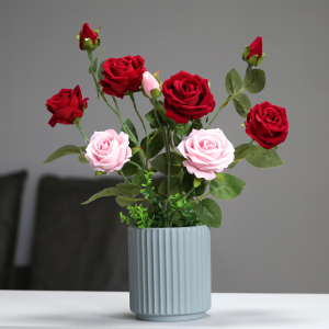 现代玫瑰花仿真花摆件客厅假花干枝装饰家居餐桌绢花花艺摆设盆栽