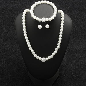 明星同款香巴拉钻球白色珍珠项链套链 速卖通热销三件套装首饰