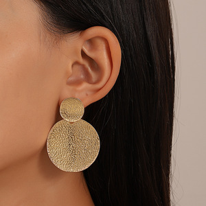 欧美ins夸张圆片耳环女 复古时尚个性气质金属几何大耳环跨境耳饰