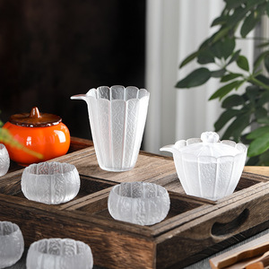 现代中式玻璃云雾初雪茶具套装功夫茶杯家用盖碗办公室简约泡茶器