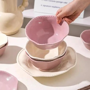 紫色陶瓷米饭碗家用2023新款法式餐具5英寸6英寸特别好看碗碟套装