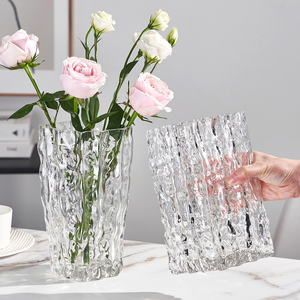 日式ins风高级感网红极冻冰川花瓶玻璃透明插花玫瑰鲜花客厅摆件