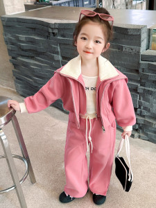 韩系女童春季套装2024新款女宝宝春装假两件外套中小童运动两件春