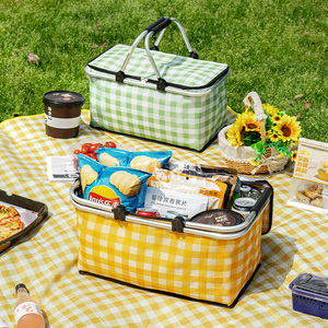 春游野餐篮手提可折叠便当盒收纳筐户外露营装备保温神器买菜篮子