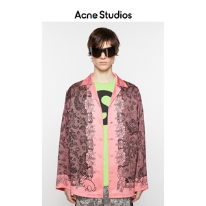 【新品】Acne Studios男士复古撞色缎面花卉印花长袖衬衫衬衣上衣