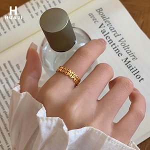 花迹招财铜钱复古戒指女小众设计感钛钢不掉色食指戒个性气质指环