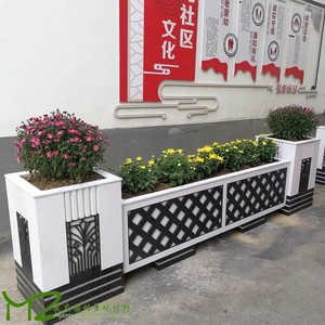 定制PVC花箱树脂塑木雕刻长方形种植箱市政工程隔离花槽户外花坛