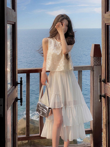 夏季高级感富家千金韩剧穿搭名媛气质女神范度假风连衣裙两件套装
