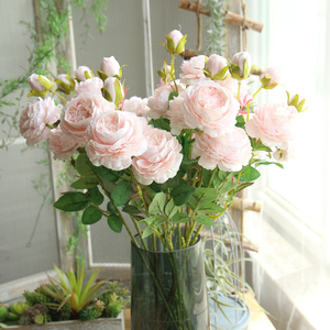 西洋玫瑰欧式包芯3头牡丹仿真花家居餐桌装饰婚庆墙假花单支摆件
