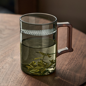 忆壶茶月牙泡茶杯茶水分离日式木把绿茶杯过滤耐高温办公室喝水杯