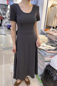 YJQ20522新款韩版气质收腰显瘦u领连衣裙心机露背设计感黑色长裙