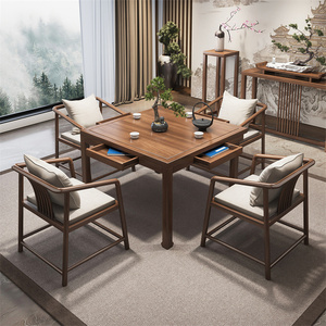 实木八仙桌正方形餐桌椅组合新中式带抽屉四方桌家用打棋牌麻将桌