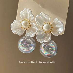 琉璃花之夜！珍珠花朵玻璃球耳环！两戴超仙法式复古高级小众气质