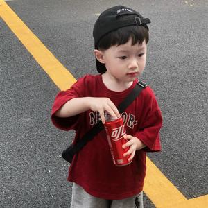 巴拉巴柆林三岁 男童红色帅气纯棉短袖T恤套装儿童夏季韩版2024宝