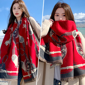 红色围巾女2023新款百搭青海西藏云南旅游拍照防晒保暖羊绒披肩夏