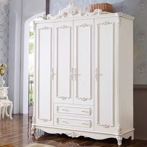 欧式衣柜卧室收纳四门组装多层组合衣柜简欧白色实木法式衣柜衣橱