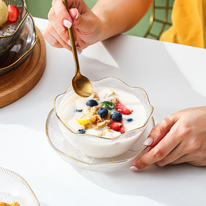 玻璃甜品碗糖水碗燕窝碗美容院养生粥碗精致金边樱花碗水果沙拉碗
