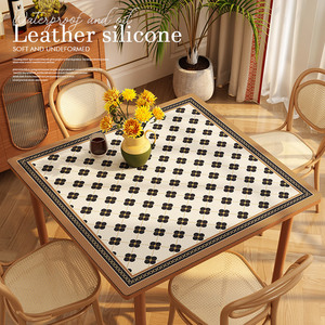 美式正方形pu桌布防水防油高级感四方形皮革餐桌垫八仙桌方桌台布
