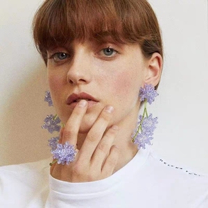 法国小众高端定制水晶花朵轻奢欧美耳环925银度假耳夹夸张耳钉女
