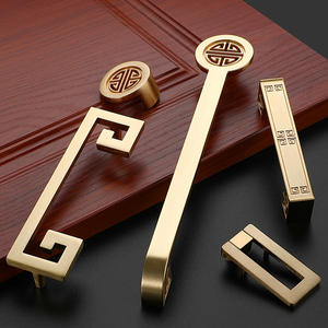 新中式拉手铜拉丝抽屉衣柜橱柜金色回纹柜门把手红木门家具仿纯铜