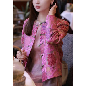 新中式女装2024年春款气质粉色立体印花国风外套早春穿搭新款爆款