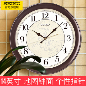 SEIKO日本精工时钟14英寸棕色现代简约地图钟面客厅卧室石英挂钟