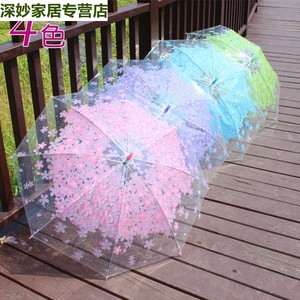 拱形伞日系樱花透明雨伞小学生儿童网红长柄公主仙女鸟笼水母雨伞