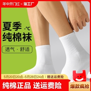 袜子男士9双夏季薄款中筒纯棉白色长筒运动吸汗透气男生短袜黑色