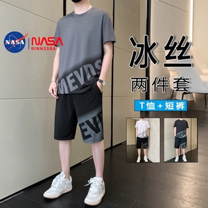 NASA冰丝套装男夏季薄款速干短袖t恤短裤男士休闲运动装搭配一套
