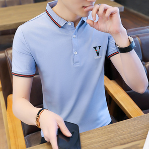 夏季男士短袖T恤韩版纯棉翻领POLO衫带领丅桖男装有领半袖上衣服