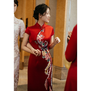 典晴|牡丹|妈妈婚宴礼服高端改良年轻款红色中式婚礼喜婆婆旗袍女