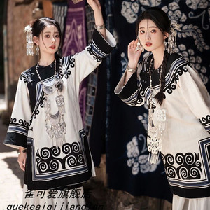 新款重工棉麻彝族全套服装四川凉山爆款传统旅拍摄影写真服饰套装