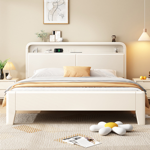 全实木床橡胶木1.8米奶油风双人床1.5m现代简约小户型1.2储物床架
