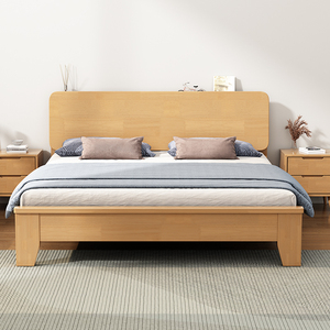 床实木床现代简约1.5米床出租房用双人床主卧1.8橡胶木床单人床架