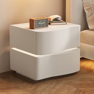 奶油风床头柜现代简约设计师高级感极简卧室实木落地床边白色边柜
