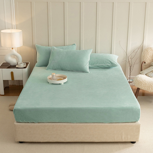 雨兰新品纯色牛奶绒法莱绒枕套床笠单件三件套床罩床垫套固定防滑