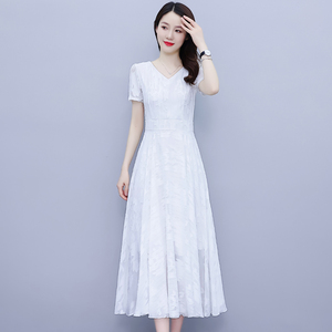 白色雪纺连衣裙2024新款女装夏季高端品牌高级感气质长款显瘦长裙