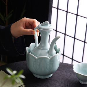 仿宋点茶小号天青手执壶汤瓶酒壶中式宋代陶瓷仿宋茶壶茶具