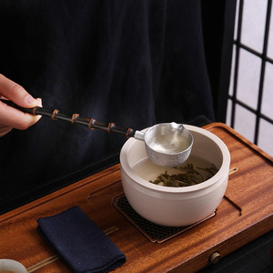 紫竹鞭纯锡水勺 茶道分茶勺 长柄酒勺子舀茶匙煮茶器日式配件水瓢